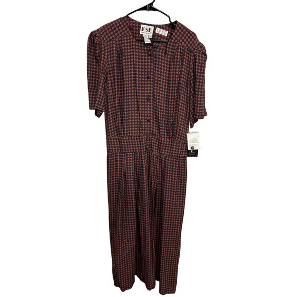 Vintage KSL Karin Stevens Pleated Dress Red Blue Sz 20W Geometric Pattern NWT - Picture 1 of 10